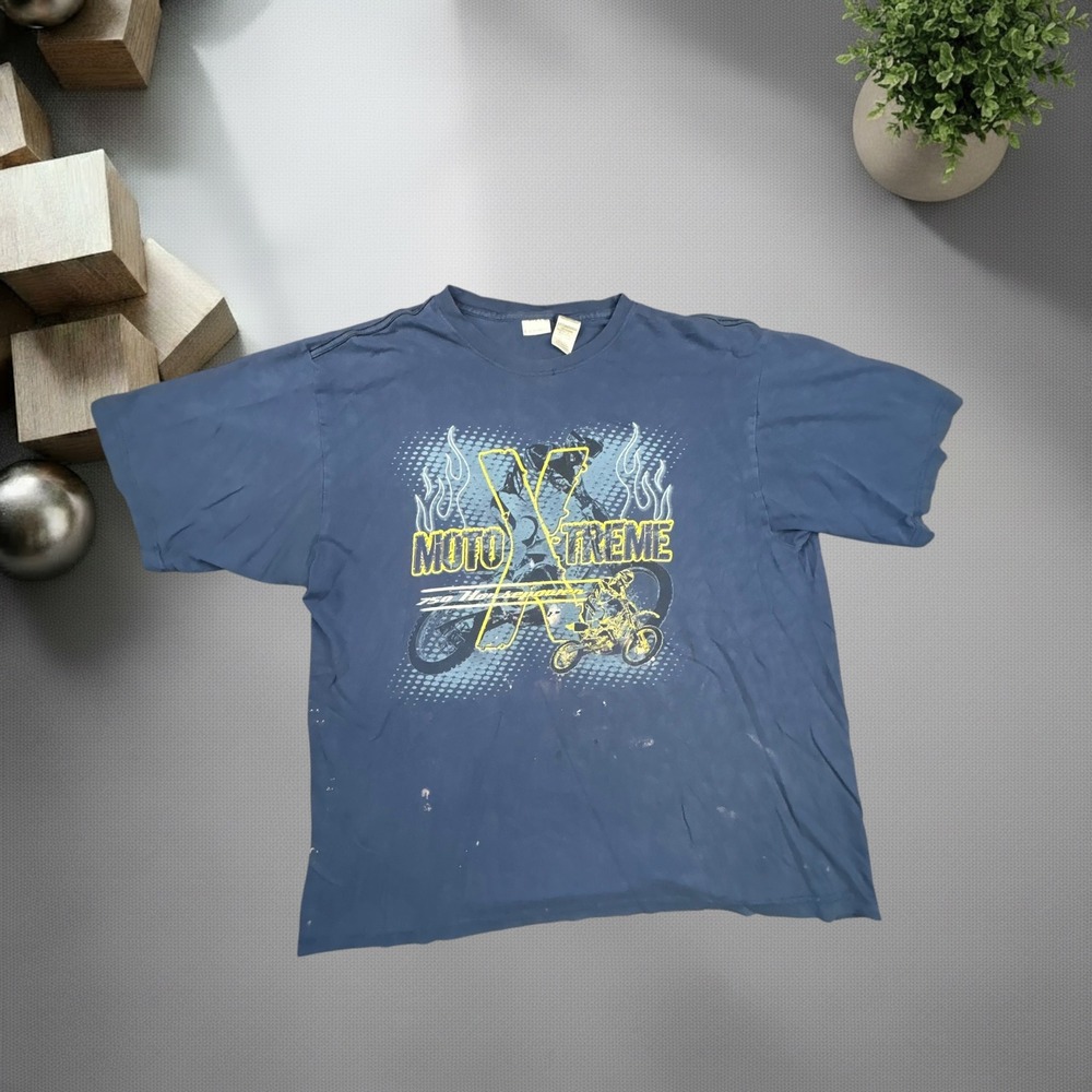Vintage No Boundaries Moto Xtreme Graphic T-Shirt XL Blue Y2K Skater Grunge